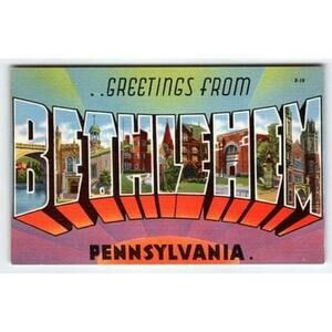 Vintage Linen 'Greetings from Bethlehem Pennsylvania' Postcard 1940s